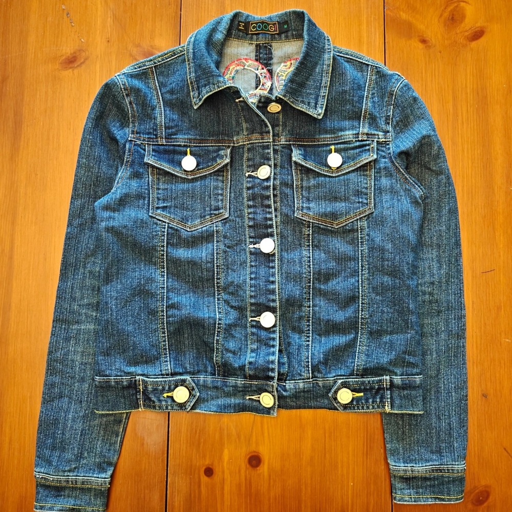 Coogi Jean Jacket Women's Medium Embroidered Y2K 90s Vintage Dark Wash Denim EUC